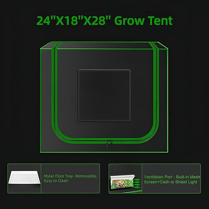 MELONFARM Small Grow Tent for Aerogarden，24”x18”x28” ，Hydroponics Growing System ，Highly Reflective 600D Diamond Mylar Canvas with Ventilation window and Floor Tray for Hydroponic Indoor Plant Growing