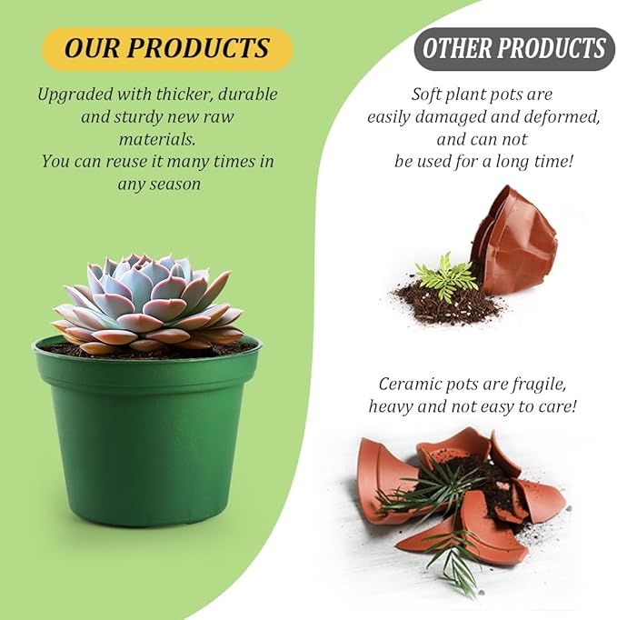 RooTrimmer 160 Pack 3 Inch Green Nursery Pots - Plastic Seedling, Seed Starter, Germination Pots with Drainage for Plants, Succulents, Flowers, Transplanting Gardening Gifts