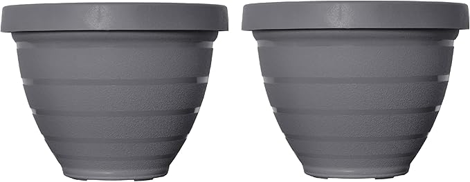 The HC Companies Rings Flower Planter - Self Watering Plant Pots for Herbs & More - Round Lightweight Outdoor & Indoor Planter (12" Gray, Pack of 2)