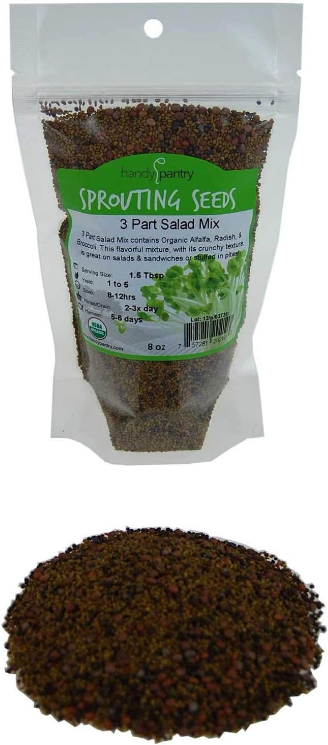Handy Pantry Organic Salad Sprouting & Microgreens Mix – 8 Oz – Non-GMO, High-Germination Blend of Alfalfa, Broccoli, Lentil, Mung Bean & Radish Seed – Fresh, Crisp Sprouts & Nutritious Micro Green