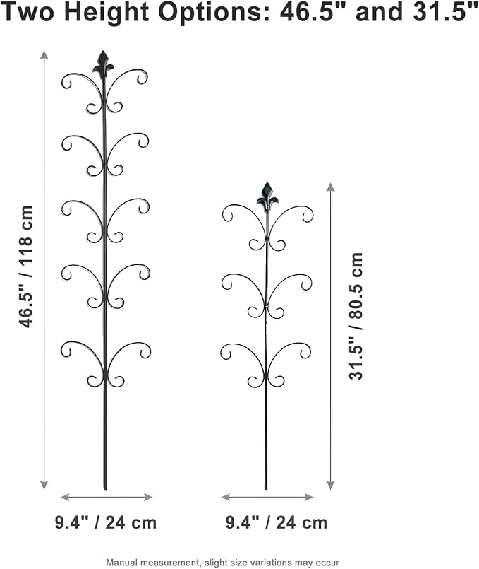 2 Pack Monstera Plant Support Stakes, 31.5 Inch and 46.5 Inch Metal Stake for Indoor Plants, Outdoor Climbing Plant Trellis for Monstera, Pothos, Black