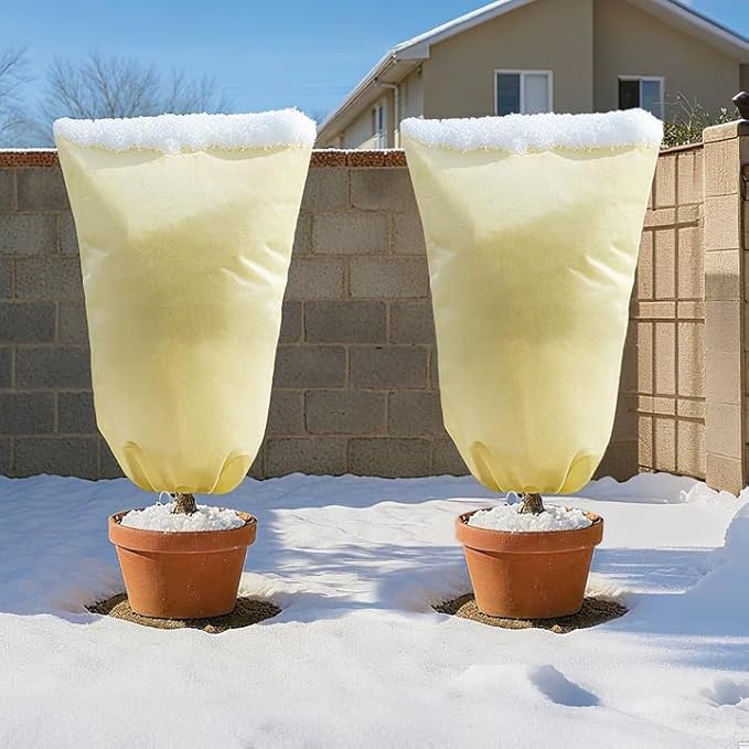 MIXC Plant Covers Freeze Protection, 31.4''×39.3'' Winter Cold Weather Frost Blankets Shrub Jacket with Drawstring Reusable Frost Protection Cloth for Outdoor Plants Fruit Tree Potted (2 Pack)