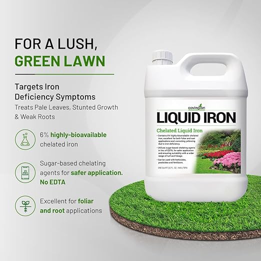 Covington Chelated Liquid Iron Concentrate (32oz) Lawn & Garden Liquid Iron & Nitrogen Supplement for Plants, Shrubs & Trees, Treats Deficiency, Discoloration, Stunted Growth & Root Stress