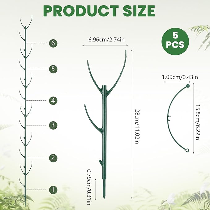 5 Pcs Stackable Plant Support Stakes, Stem Holder Structures Frame & Plant Cage Support Indoor & Outdoor Houseplant Stem Support Rings Strong Trellis Alternative for Climbing & Potted Plants