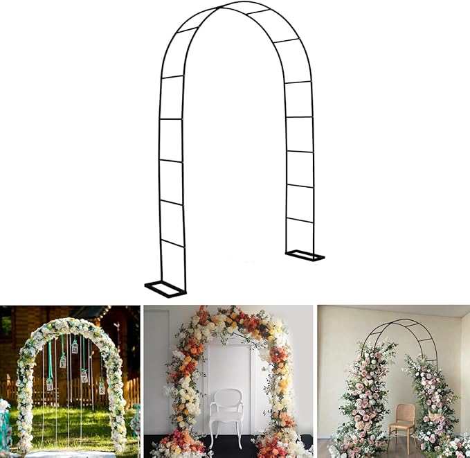 7.9 Ft H x 4.6 Ft W Metal Garden Arbor, Outdoor Wedding Arches for Ceremony, Assemble Easily, Black Garden Wide Arch Trellis for Climbing Plant Party Decoration