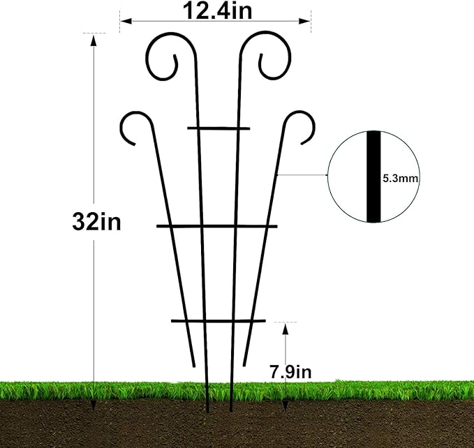 4 Pack 32'' Wave Shape Black Metal Garden Trellis for Climbing Plants, Indoor/Outdoor Potted Plants, House Plants, Vines, Roses, Vegetables