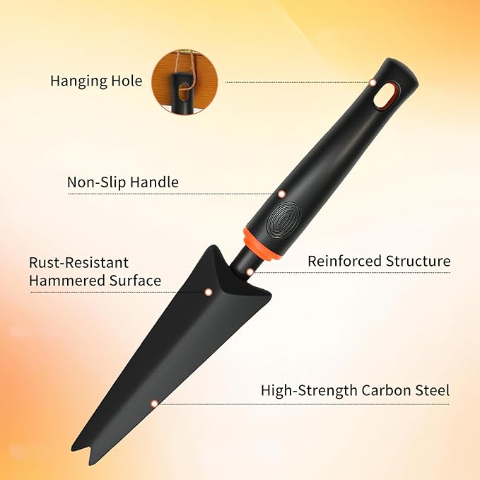 Garden Tool Set, Heavy Duty Gardening Tool Set with Ergonomic Handle, Rake Shovel Hand Hoe Double-Sided Cultivator Weed Puller Tool Set for Digging, Transplanting, Weeding (5Pcs Set)