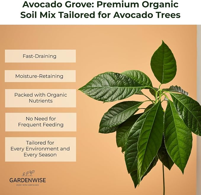 GARDENWISE Avocado Tree Soil – Premium Organic Potting Mix for Avocado Trees | Tailored pH & Organic Nutrients | Fast-Draining & Moisture-Retaining | Indoor & Outdoor Use (5 QUARTS)