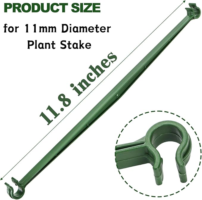 Coloch 100 Pcs Plant Stake Arms for Tomato Cage, 11.8” Expandable Plant Supports Trellis Connector with 2 Buckles for 11mm Diameter Plant Stake, for Climbing Plants, Tomato, Vegetable, Indoor&Outdoor