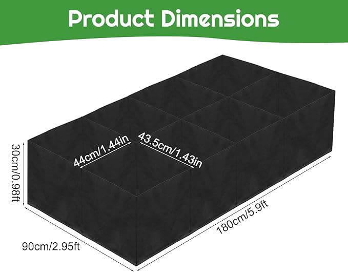 128 Gallon Fabric Raised Garden Bed, 6x3x1ft Large Garden Grow Bag Outdoor 8 Grids Planter Box Felt Planting Container for Growing Tomatoes Potatoes Plants Flowers, Black