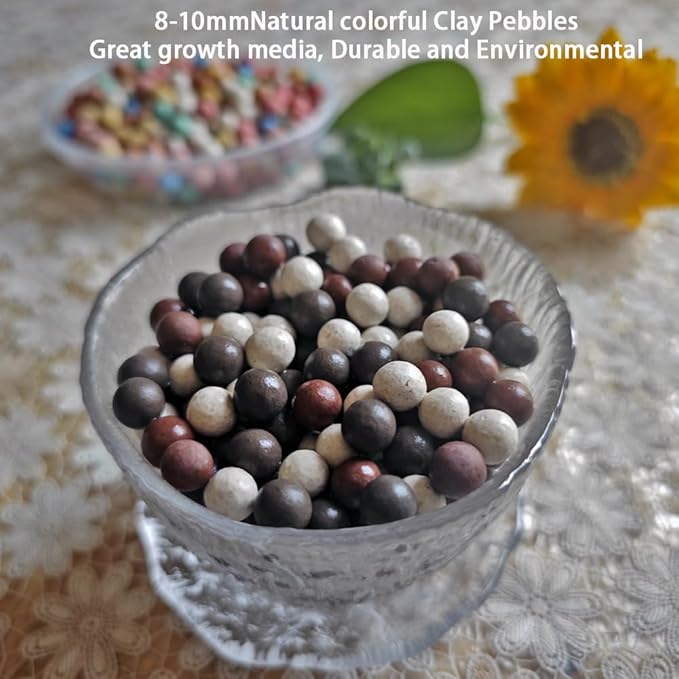 Colorful Leca Clay Pebbles 2LBS for Plants 8-10mm Natural Organic Leca Balls Indoor Potting Garden Soil for Orchid, Succulents, Hydroponics, Decoration, Drainage (Colorful-2, 2 lbs)