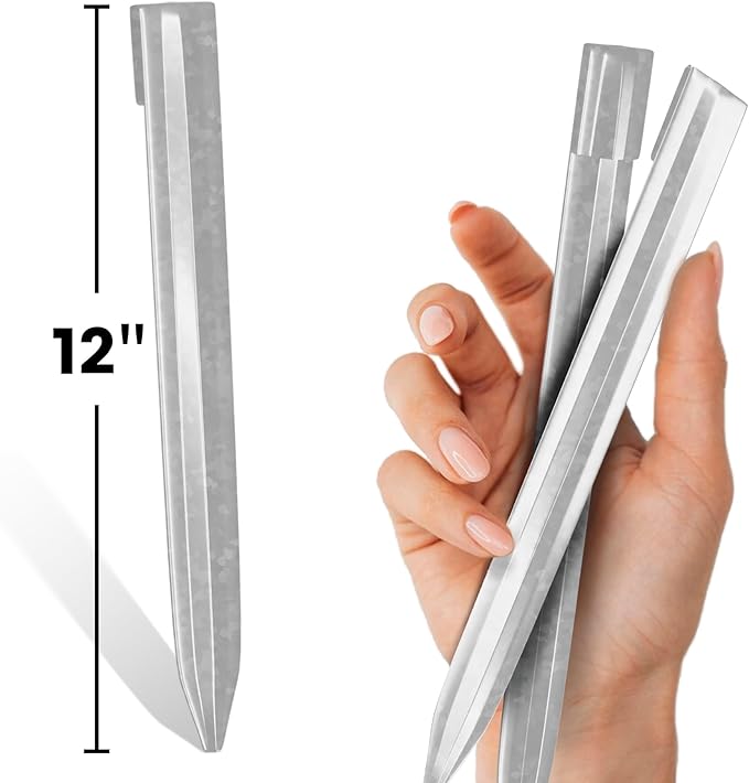 Worth Landscape Edging Stakes, 13Pcs 12Inch Corrugated Metal Garden Stakes Galvanized Steel Bender Board Anchoring Spikes, Silver