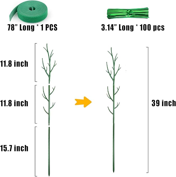 9 Pack Stackable Plant Support Stakes for Indoor Outdoor Climbing Plants Support Structures Adjustable Length with Twist Ties, Plant Ties and Scissor