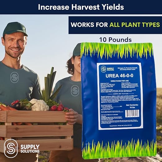 Supply Solutions Urea 46-0-0 Nitrogen Fertilizer to Stimulate Lush Growth and Deep Green Color - Plant Food Plant Fertilizer for Plants Lawn Garden - Bloom Booster for Flowers, Fruits (10lbs)