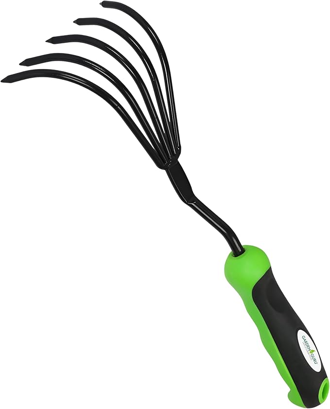 Garden Guru Hand Rake Cultivator Claw Soil Tiller with Ergonomic Handle - Military Grade Steel & Rust Resistant - 5 Tine Japanese Ninja Claw - Perfect Pulverized and Aerated Soil