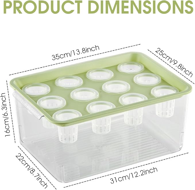 Hydroponic Planter Box, 12-Hole Transparent Aquaponics Growing System with Green Lid for Home, Balcony, or Desktop Decor.