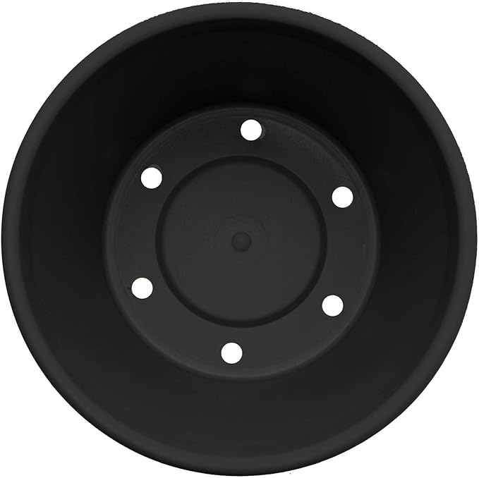 Bloem Terra 8" Diameter Round Black Resin Planter Pot with Drainage Holes for Indoor and Outdoor Gardening