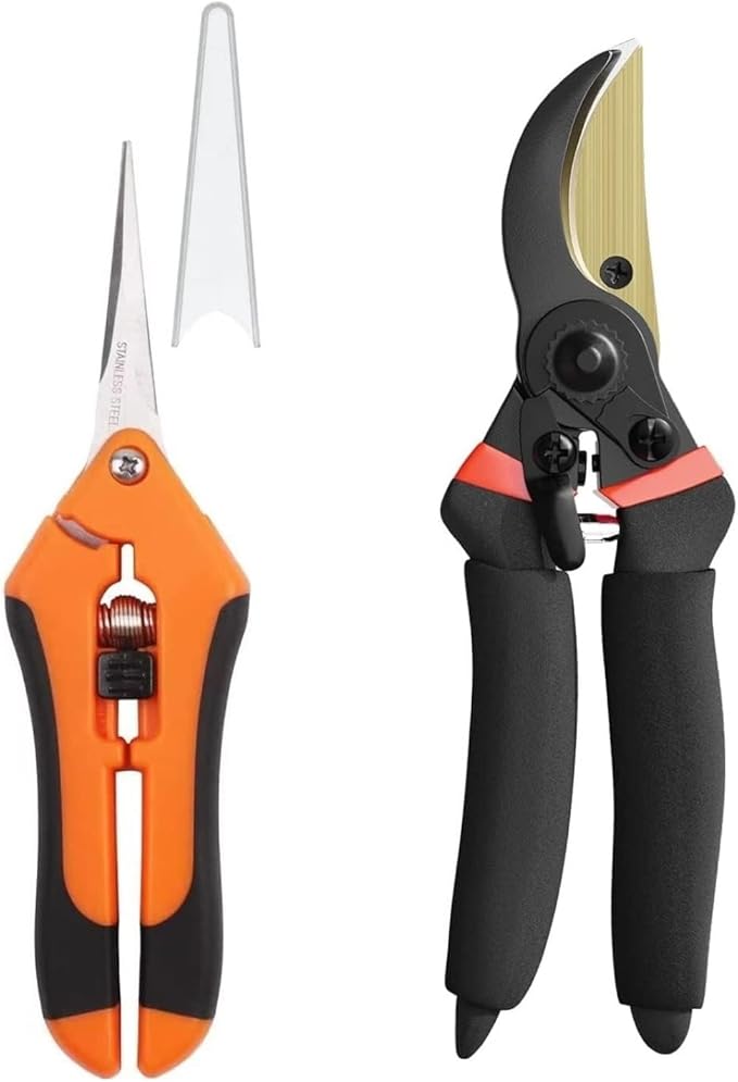 Hand Pruner， Pruning Shear，Garden clippers, snip scissors, ratchet pruning shears, work 3 times easier, gardening tools, sharp garden scissors, arthritis weak hand snips (Orange black)