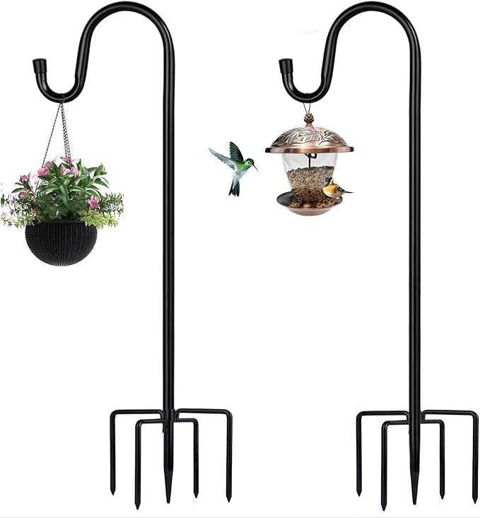 ToyHotels Shepherd Hooks for Outdoor, 2 Pack 94 Inch Bird Feeder Pole with 5 Prongs Base for Hanging Lantern, Hummingbird Feeder, Lightweight Plant, Shepherds Hook for Bird Feeders for Outside