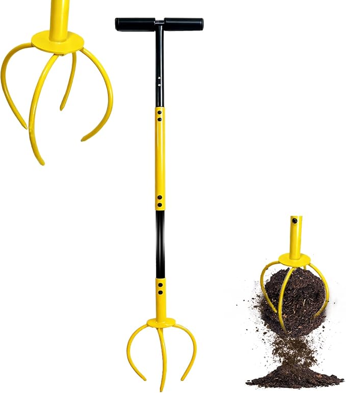 Garden Hand Tiller with Ergonomic Handle, Steel Cultivator Tiller Lawn Aerator Soil Lossener Manual Twist Tiller for Gardening