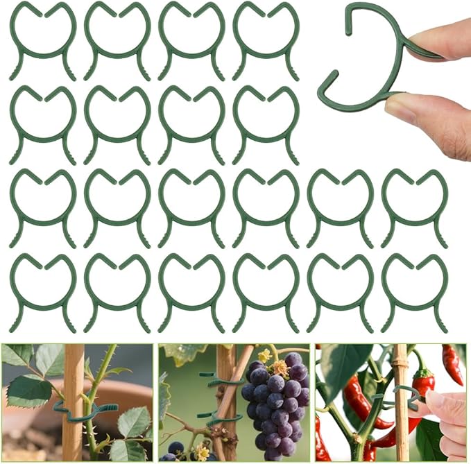 AUAUY 210 Pcs Plant Support Clips Green Garden Clips Plastic Plant Rings Plant Support Clips for Securing Plant Stem（M）