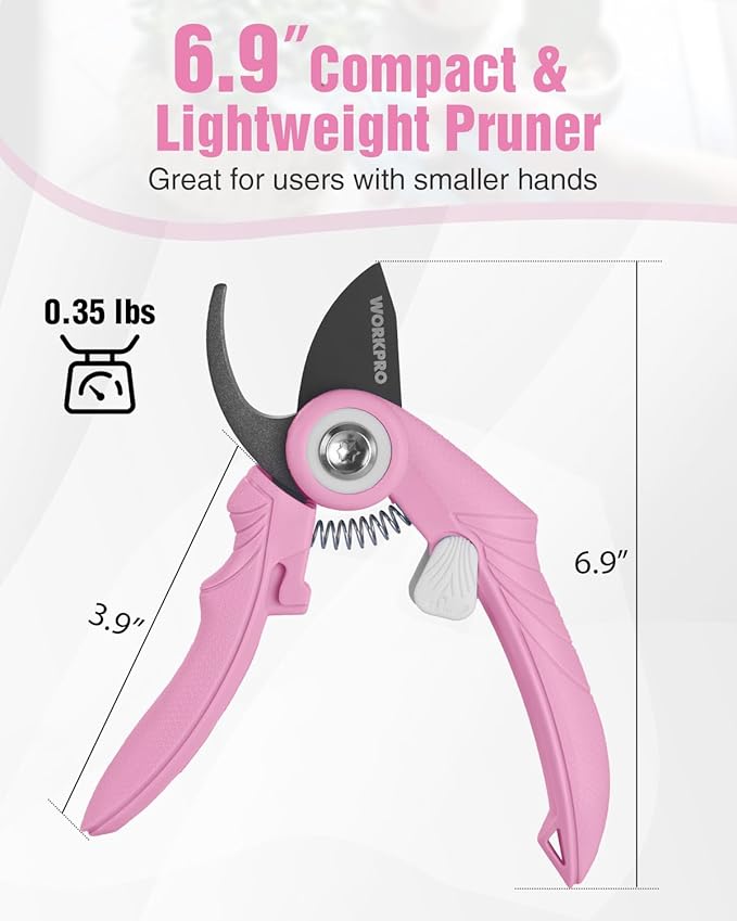 WORKPRO 6.9" Bypass Pruning Shears, Gardening Scissors with Sharp SK5 Steel Blade, Handheld Garden Floral Clippers for Rose, Plants, Flowers, Fruits Trees, Gardening Gifts for Women & Men, Pink