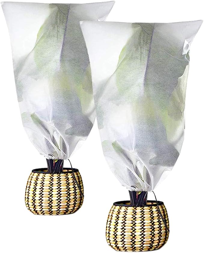 Agfabric Plant Covers Freeze Protection H30 xW60 0.9oz Plant Frost Protection Covers Drawstring Bags Winter Frost Pests Protection,White,2 Pack