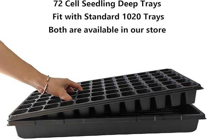 RooTrimmer Deep 72 Cell Seedling Trays, Thick Durable 72 Cell Plug Tray Big Cell Seed Trays for 1020 Flat Trays Germination (10-Pack, 21.25"×11", 2.36" Height, High)