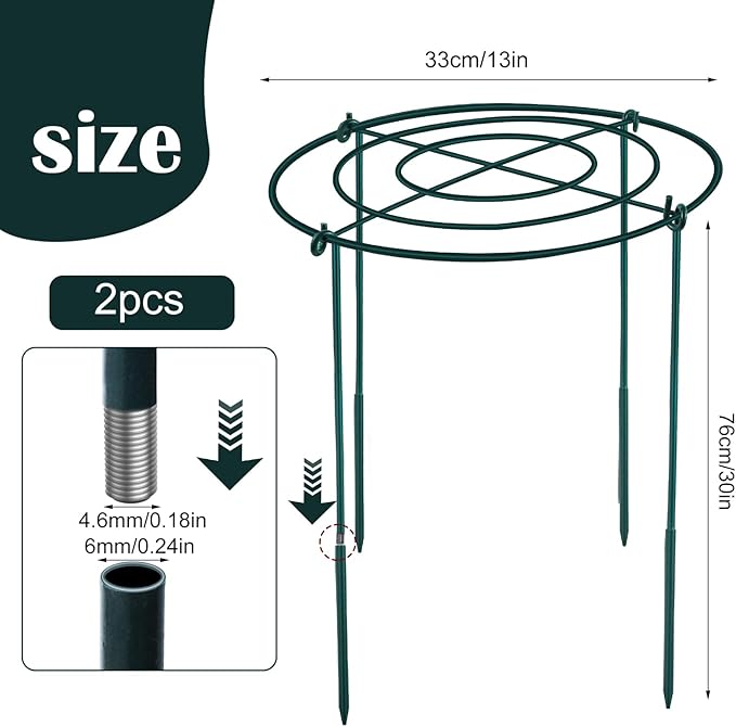 2Set Metal Peony Grid Cages, 30"H X 13"D Large Flower Support Cages Grow Through Hoop Ring Peony Stakes Garden Plant Support Rings Heavy Duty Plant Braces Peonies Structure for Outdoor Plants Blossoms