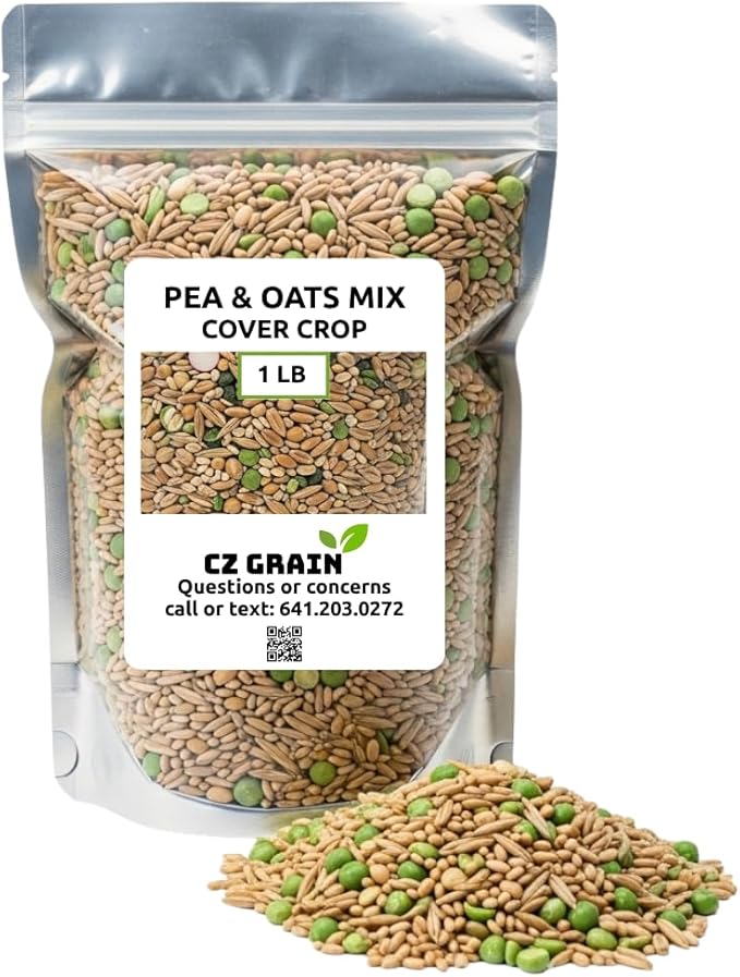 Pea and Oat Cover Crop Seeds – Non-GMO, Annual, Nitrogen-Fixing Mix – Builds Soil Health, Forage-Friendly, Winter-Kill Variety – Ideal for Spring -Fall Planting – 50–70 Days to Maturity (1 Pound)