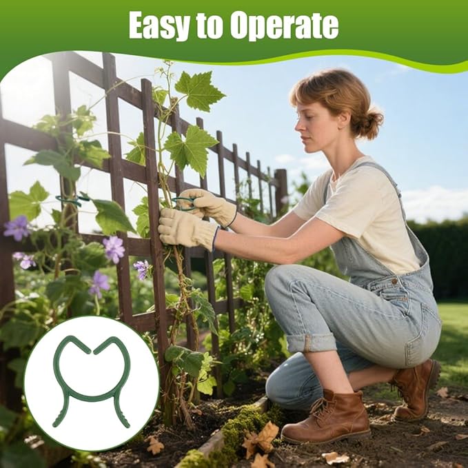 AUAUY 210 Pcs Plant Clips Green Garden Clips Plastic Plant Rings Plant Support Clips for Securing Plant Stem（M+L）