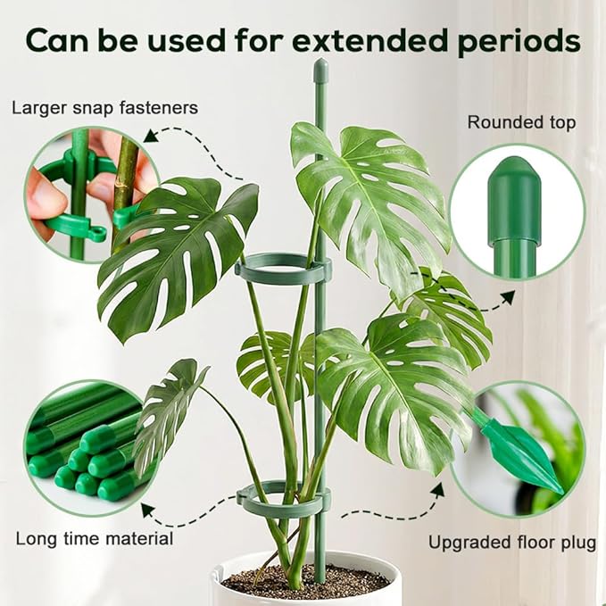 Plant Stakes Set, 2026 New Plant Support Stakes with Clips, Adjustable Plant Support Structures for Indoor Outdoor, Plant Holder Sticks for Stabilizer Tall Potted Plants, Monstera,Orchids (10, 11.8in)