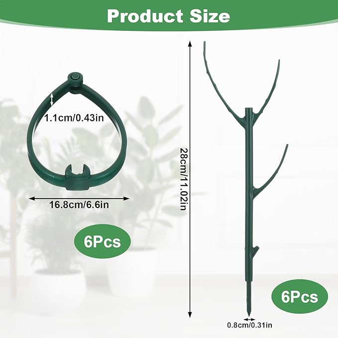 6 Pack Stackable Plant Support Stakes, Plant Stem Support Sticks Structures Pole with Half Round Supporting Rings for Monstera Trellis Indoor Outdoor Garden Accessories