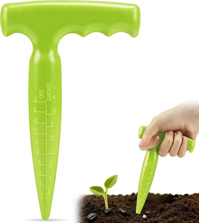 Seed Planter Tool, 6.9" Dibber Garden Tool, Plastic Seed Dibbler for Planting, Bulb Digger Garden Planter with Handle for Sowing Seeds, Planting, Bulbs, Digging (Light Green)