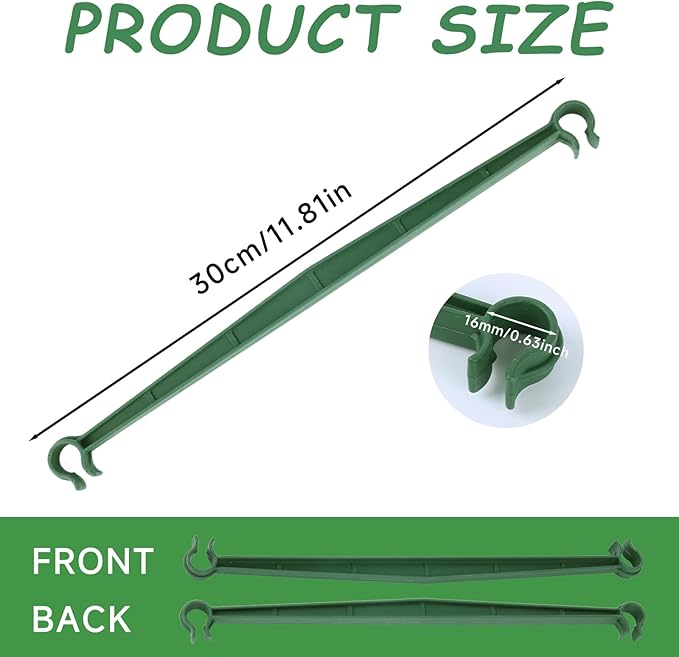 100pcs Garden Stakes Arms for Tomato Cage, Plant Trellis Connectors, Attach 0.63 Inch Dia Tomato Stakes and Plant Stick Supports, 11.8in Plastic Connecting Rod (16mm，No Stake)
