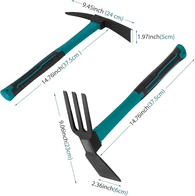 2pcs Garden Tools Comfortable Handle Hoes for Garden Work Carbon Steel Outdoor Tools（Blue）