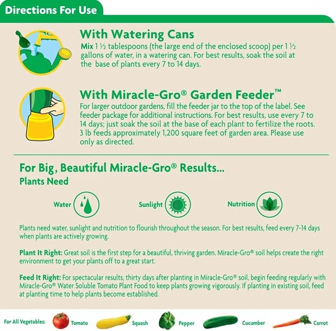 Miracle-Gro Water Soluble Tomato Plant Food Fertilizer - 18-18-21 Formula for Tomatoes and Vegetables - Promotes Bigger Bountiful Harvests, 3 lb