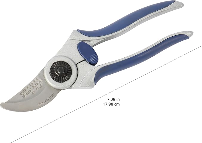 Amazon Basics Professional Bypass Pruning Shears, Lightweight Garden Clippers for Cutting Flowers, Trimming Plants, 7-inch Steel Garden Scissors, Blue