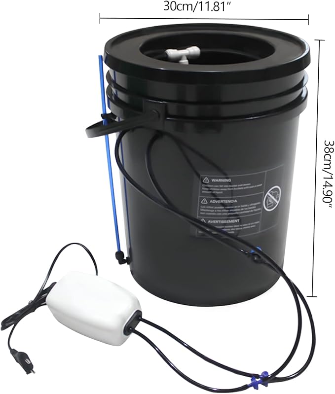 RDWC Hydroponics System Kit, 5 Gallon Deep Water Culture (DWC) Bucket Kit Recirculating with Air Pump, Air Stone for Indoor Growing, Complete 1 Bucket + Reservoir