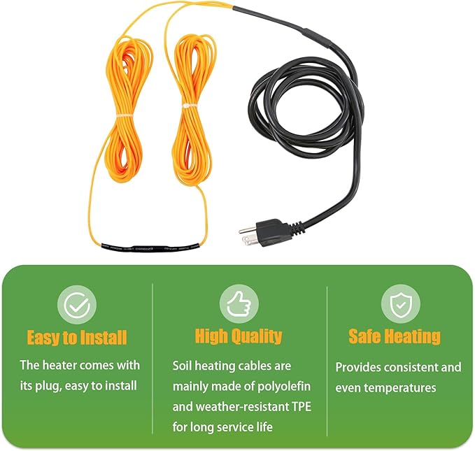 Soil Heating Warming Cable 49ft for Plants Built-in Thermostat for Seed Grow Indoor/Outdoor Cold Frames Garden Containers
