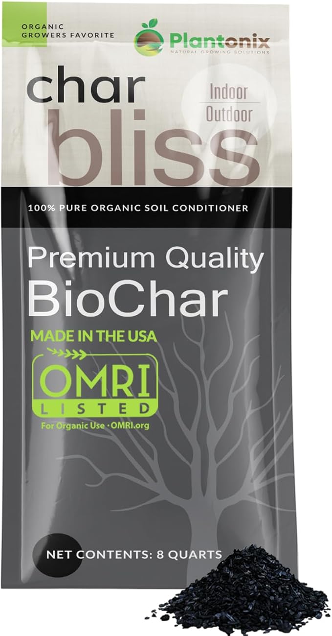 Char Bliss (8 Qts) - Organic Biochar for Plants - OMRI-Listed Biochar Soil Amendment Organic - Bio Char for Plants - Horticultural Charcoal for Plants, Potting Soil, Garden Soil, & Potting Mixes