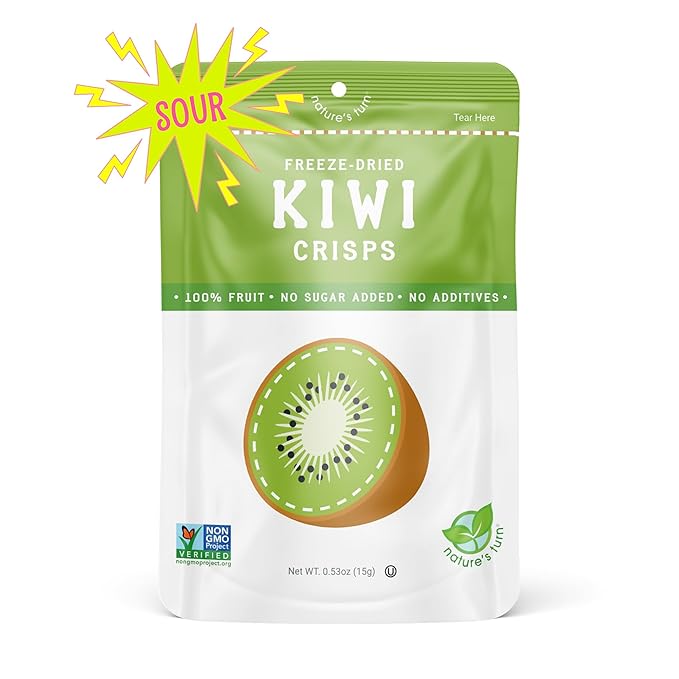 Nature’s Turn Freeze-Dried Fruit Crisps – Healthy, Gluten-Free, Crispy & Delicious, Plant-Based Snack, Ideal for Cereal, Smoothies, School Lunches, & On-the-Go, Sour Kiwi, Bags of 6 (0.53 oz Each)