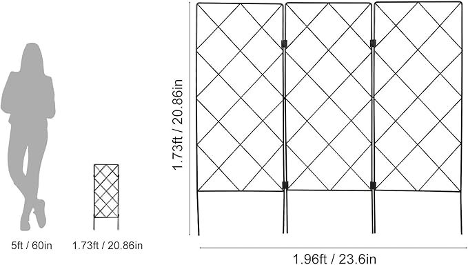 DOITOOL Metal Garden Trellis for Climbing Plants, Decorative Plant Trellis Foldable Plants Support Lattice Metal Plant Frame for Climbing Vines Flower Vegetables - 23.6×20.8 inches