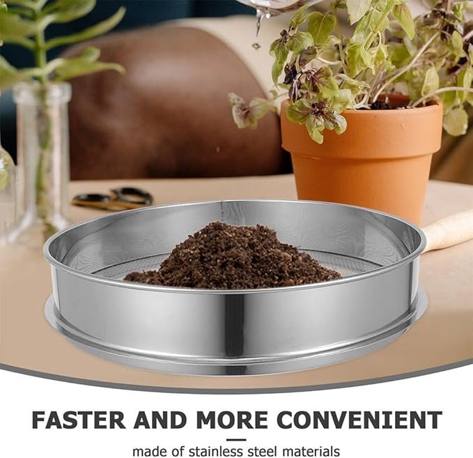 Yardwe Soil Sifter Stainless Steel Mesh Garden Sieve for Potting Soil Compost Rock Screening and Bonsai Preparation 2Mm Mesh