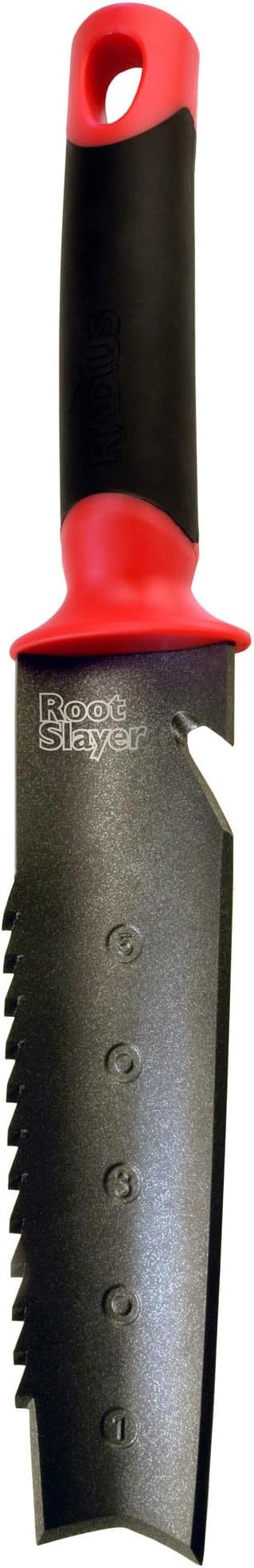 Root Slayer 17211 Garden Soil Knife with Holster for Digging, Weeding, and Root Cutting, Serrated Steel Blade, Red