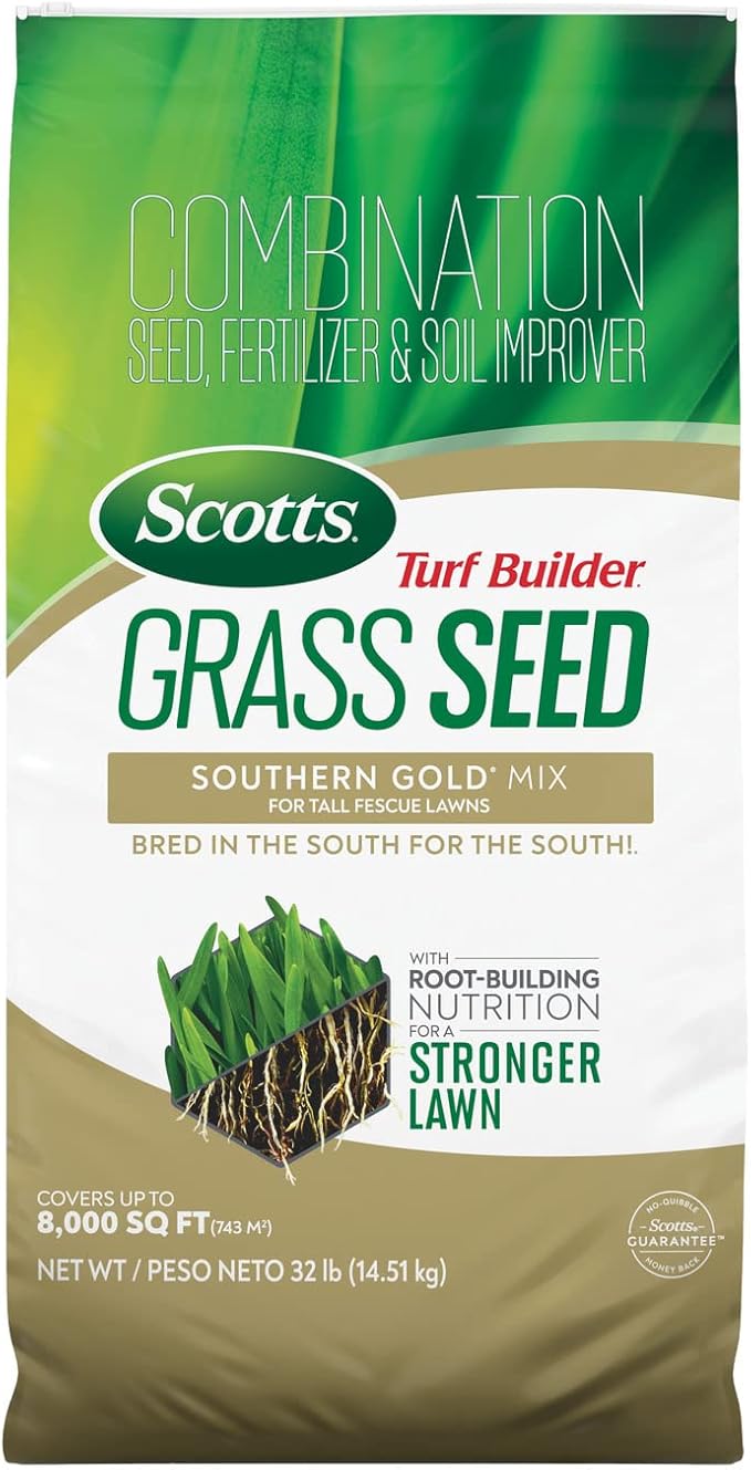 Scotts Turf Builder Grass Seed Southern Gold Mix for Tall Fescue Lawns with Fertilizer and Soil Improver, 32 lbs.