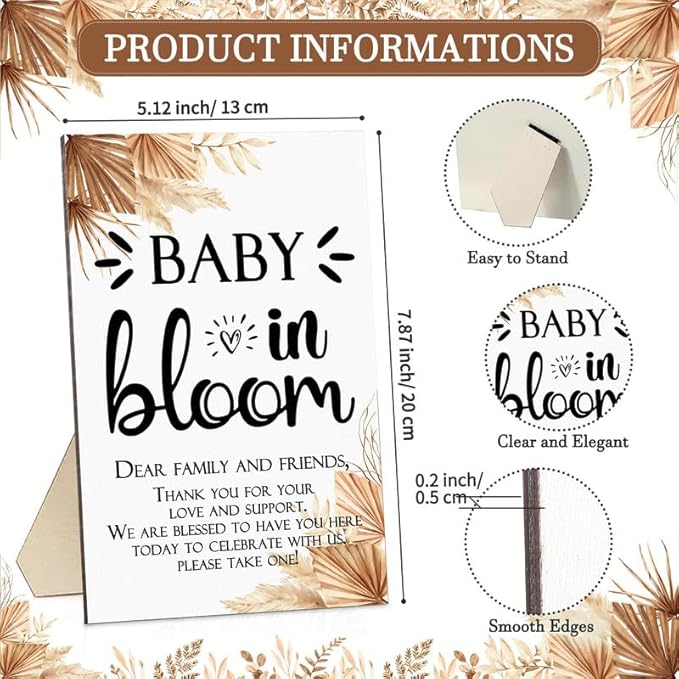 Maitys 100 Pcs Baby Shower Seed Packets Favors for Guests Baby in Bloom Wooden Sign Self Adhesive Envelopes Packet Storage Decor, No Seeds(Boho Style)