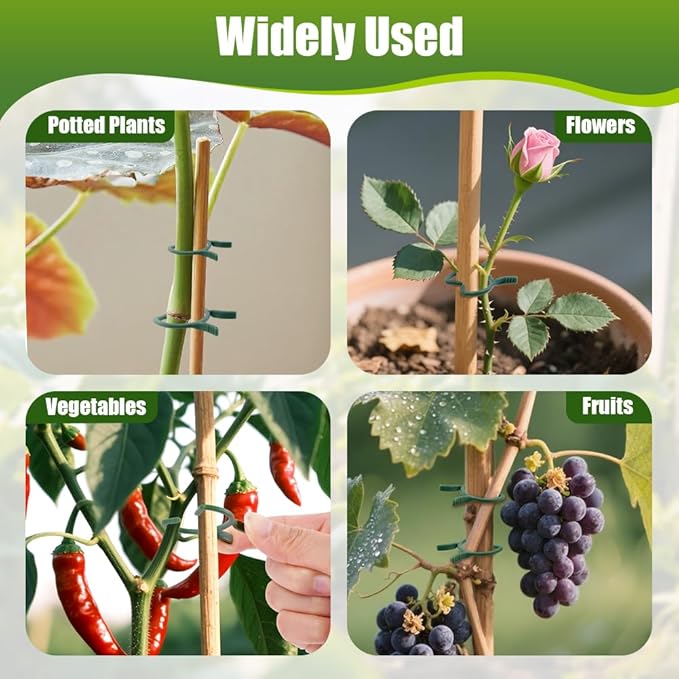 AUAUY 210 Pcs Plant Clips Green Garden Clips Plastic Plant Rings Plant Support Clips for Securing Plant Stem（M+L）