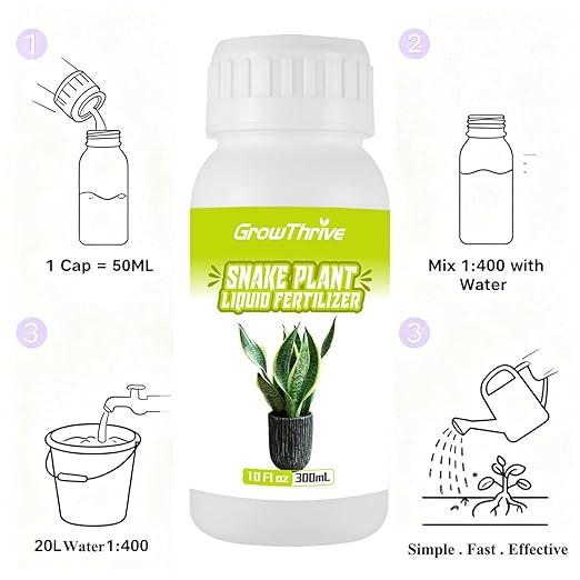 Snake Plant Fertilizer, 10 oz Organic Liquid Plant Food for Snake Plants, Natural Probiotic Formula with 200M Live Microbes/mL, Promotes Greener Leaves & Strong Roots, 1:400 Concentrate