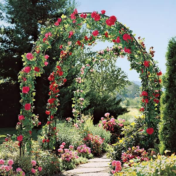 Skypatio Outdoor Flower Garden Arch Trellis 7.8Ft High x 4.6Ft Wide, Metal Garden Pergola Arbor for Climbing Plants, Black